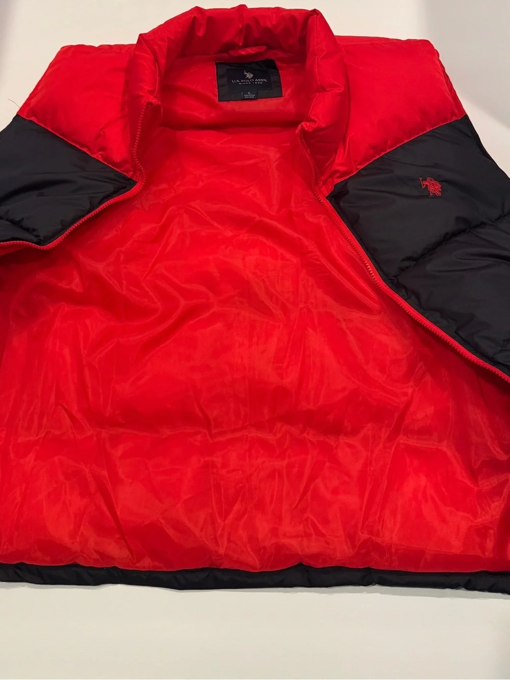 US Polo Assn Men’s Large Red/Black Colorblock Puffer Vest